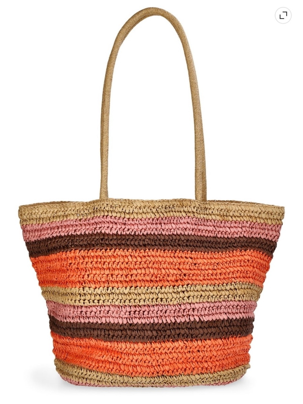 Time and Tru Multicolor Striped Straw Tote — Orange, Pink & Brown
